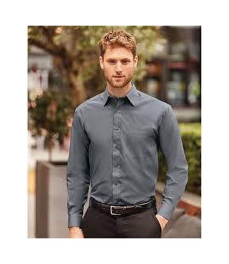 Russell Collection Mens Long Sleeve Easy Care Poplin Shirt (Convoy Gray) - UTBC1027