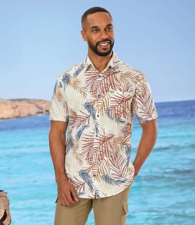 Men's Ecru Palm Print Shirt 