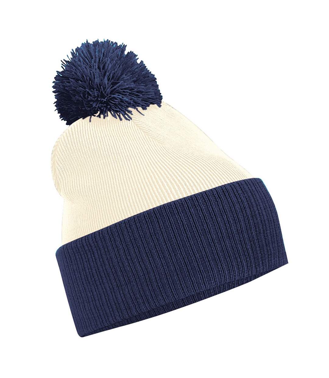 Bonnet snowstar blanc cassé / bleu marine français Beechfield-1