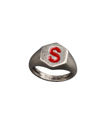 Bague Argent Hexagone Rouge