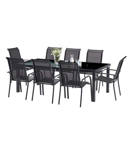 Salon de jardin en aluminium et verre trempé Black Edition Table et 8 fauteuils