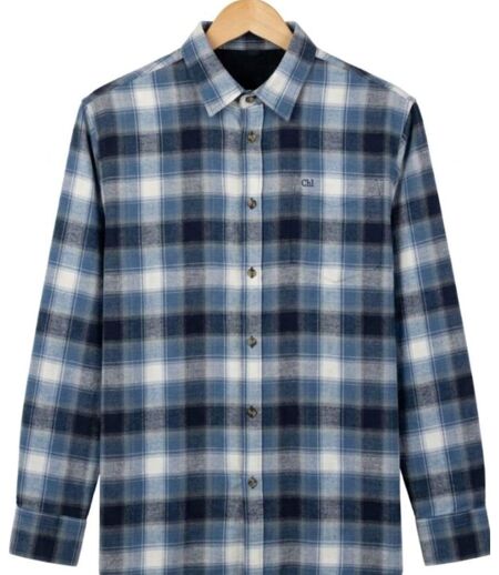 CHALLENGER BOB — Chemise à carreaux manches longues flanelle bleu/blanc : la douceur chaude au quotidien
