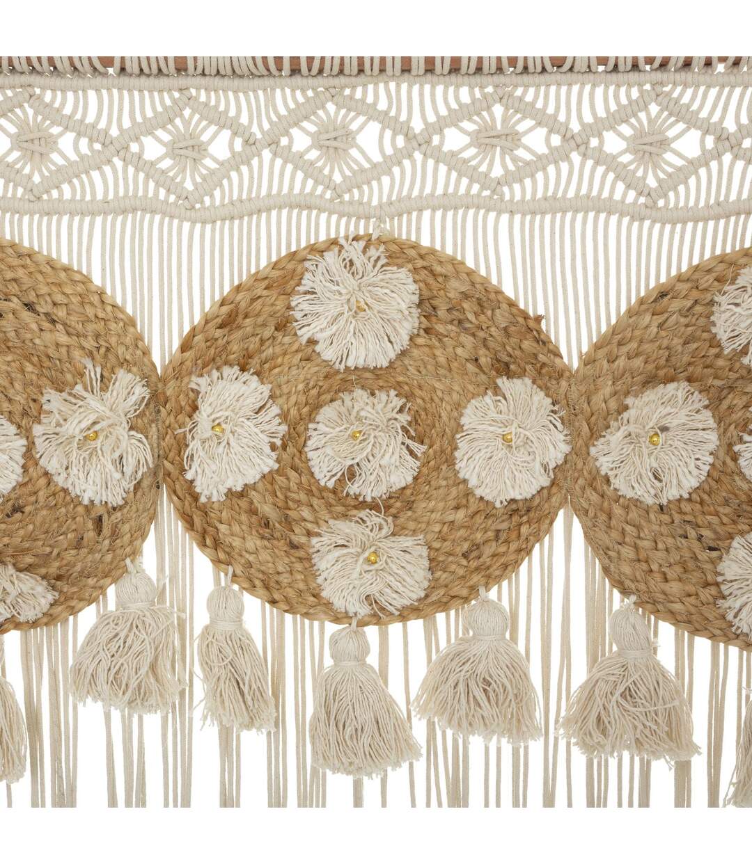 Lot de 2 Rideaux de fils détails macramé et pompons - 90 x 200 cm - Beige-2