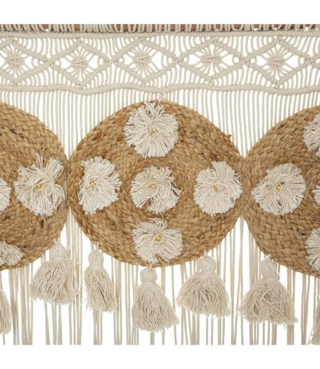 Lot de 2 Rideaux de fils détails macramé et pompons - 90 x 200 cm - Beige