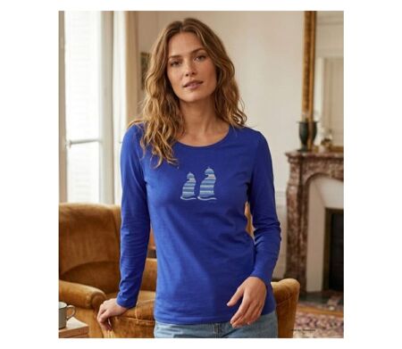 MAYFLOWER NILSEN1 : Tee-shirt manches longues bleu motif chats pour un look original