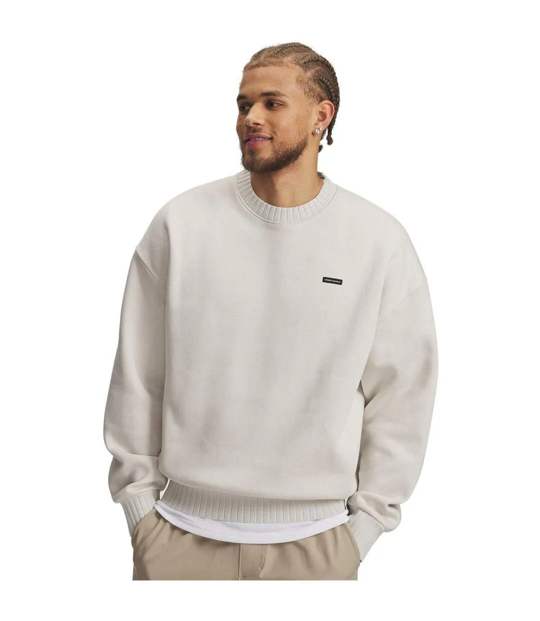 Mens Woodmark Ribbed Collar Oversized Sweatshirt White Under Armour-2