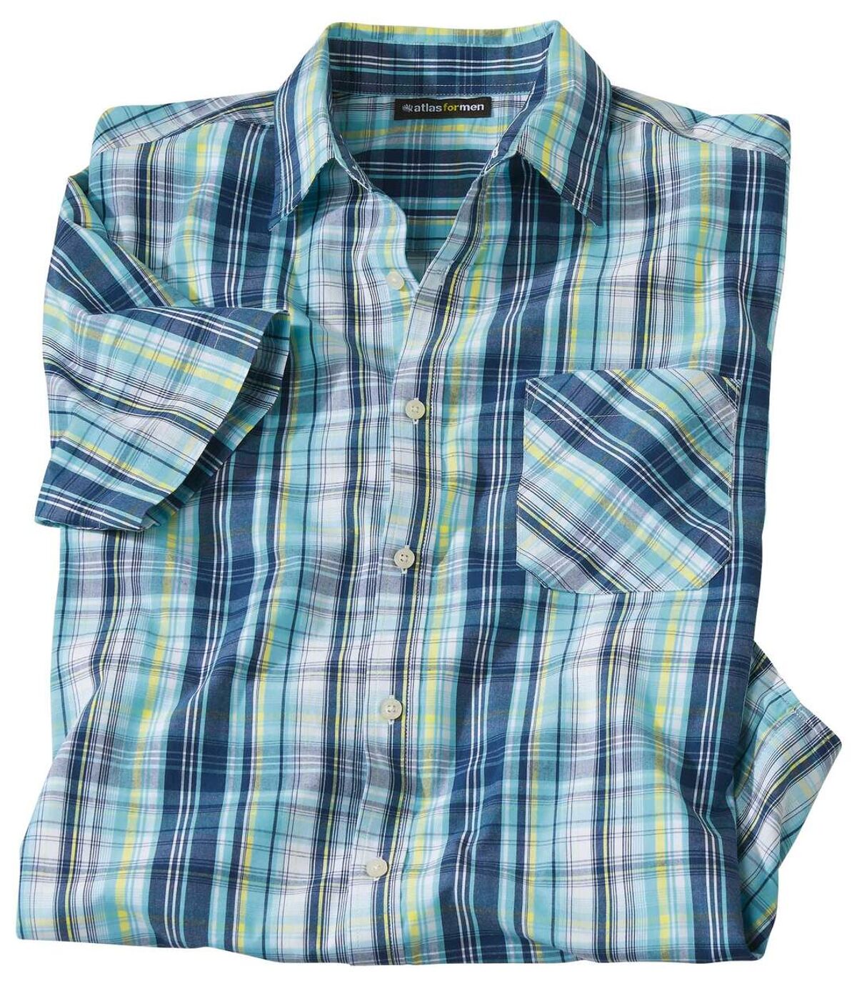 Men's Short-Sleeved Checked Shirt - Blue Green Atlas For Men