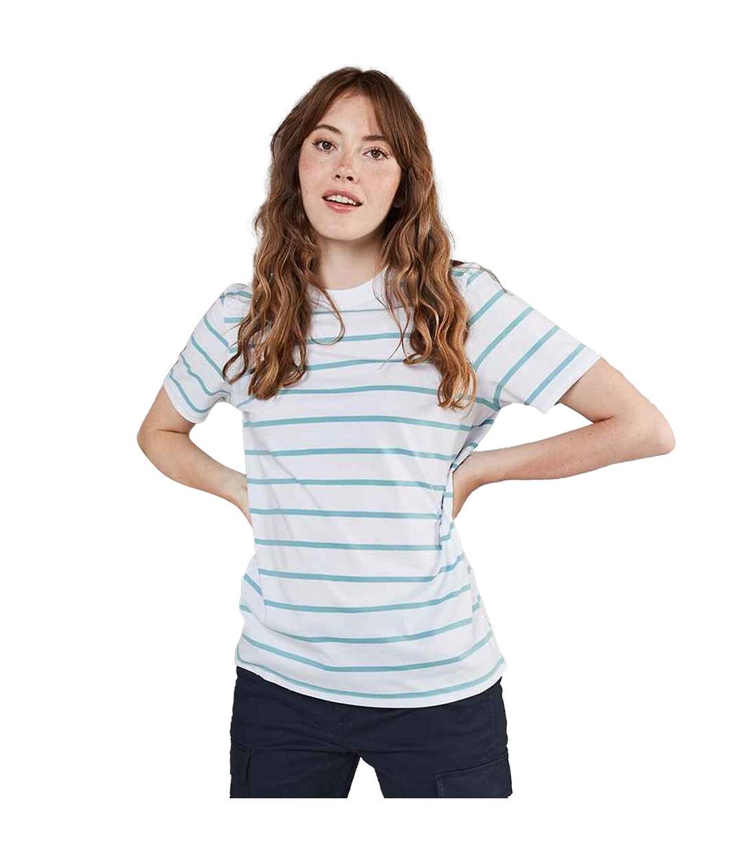 Front Row Unisex Adult Striped T-Shirt (White/Duck Egg Blue) - UTPC4776-1