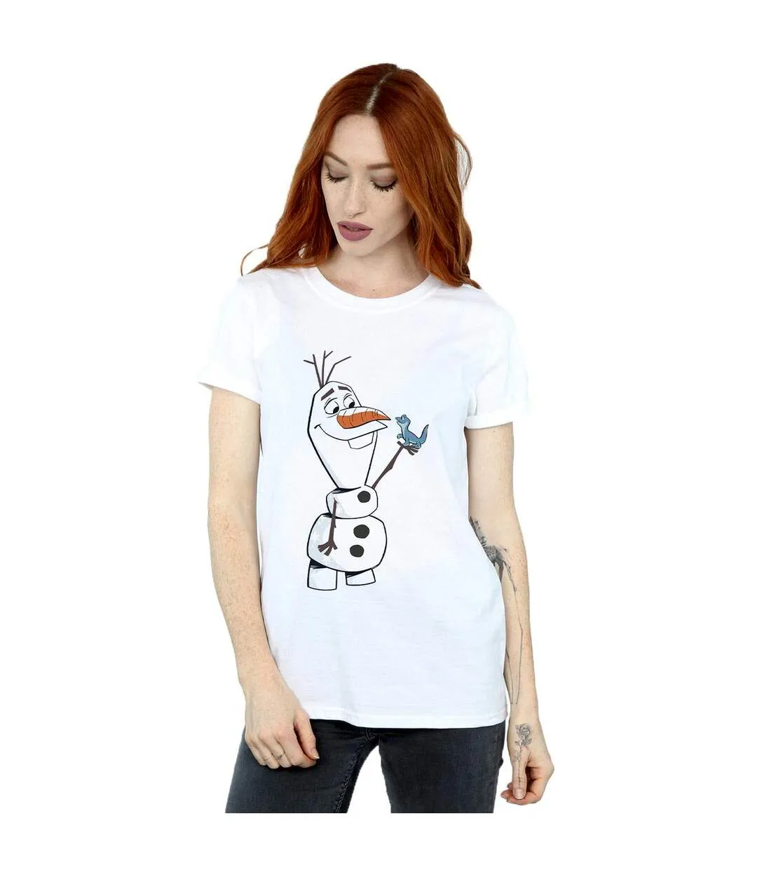 Disney Womens/Ladies Frozen 2 Olaf And Salamander Cotton Boyfriend T-Shirt (Blanc) - UTBI47677-2