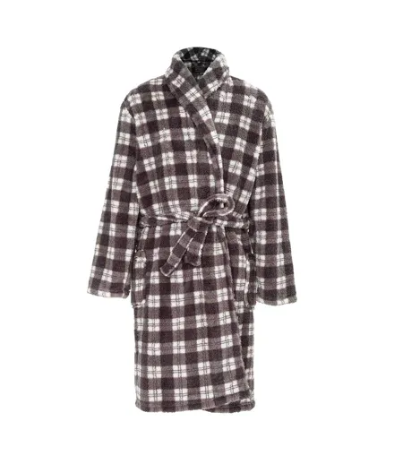 Mens Checked Fleece Lounge Robe Grey Black Howick