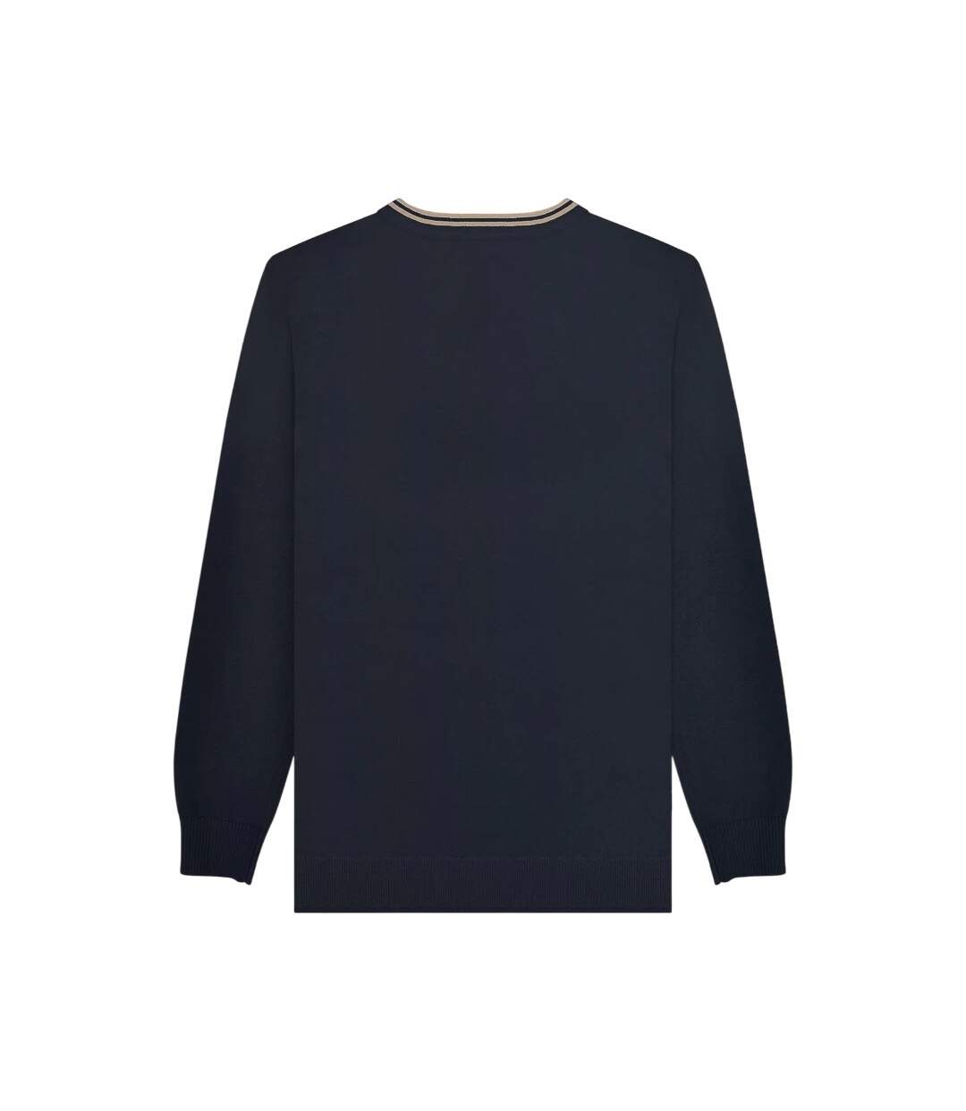 Pull Motif Rayure Contrastée Sur Bord Homme Bleu Marine Beige Gris Lambretta-3