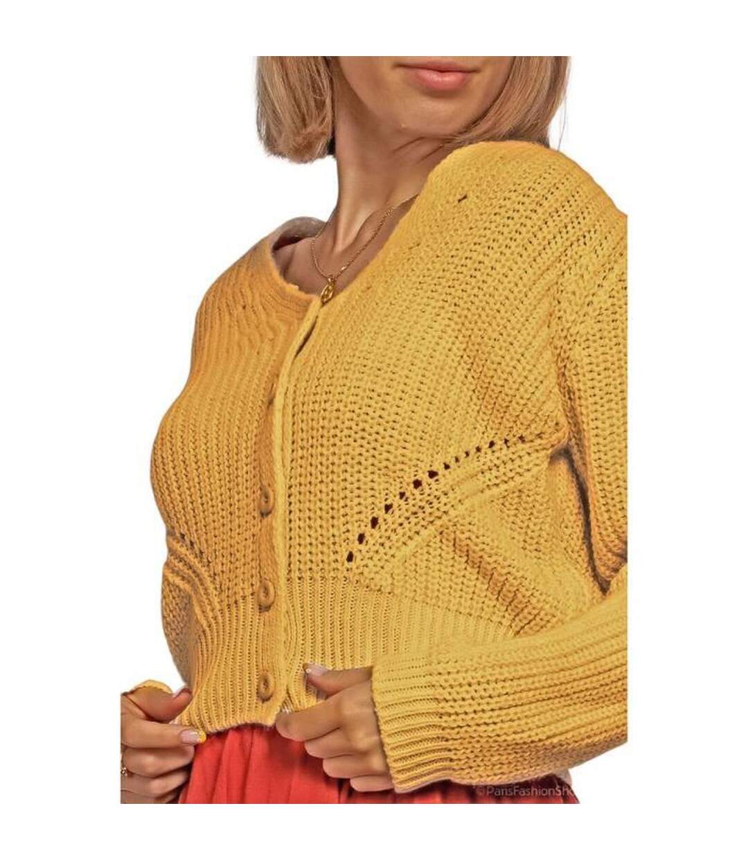 Gilet court femme longues femme - Couleur jaune - Col en V