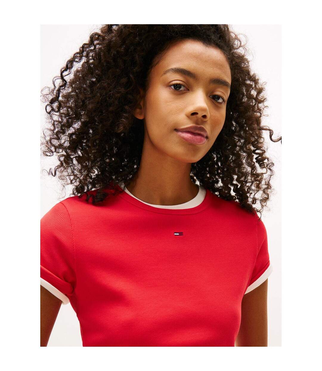 Womens/ladies Logo Ribbed Fitted T-shirt Red Alert Tommy Jeans-3
