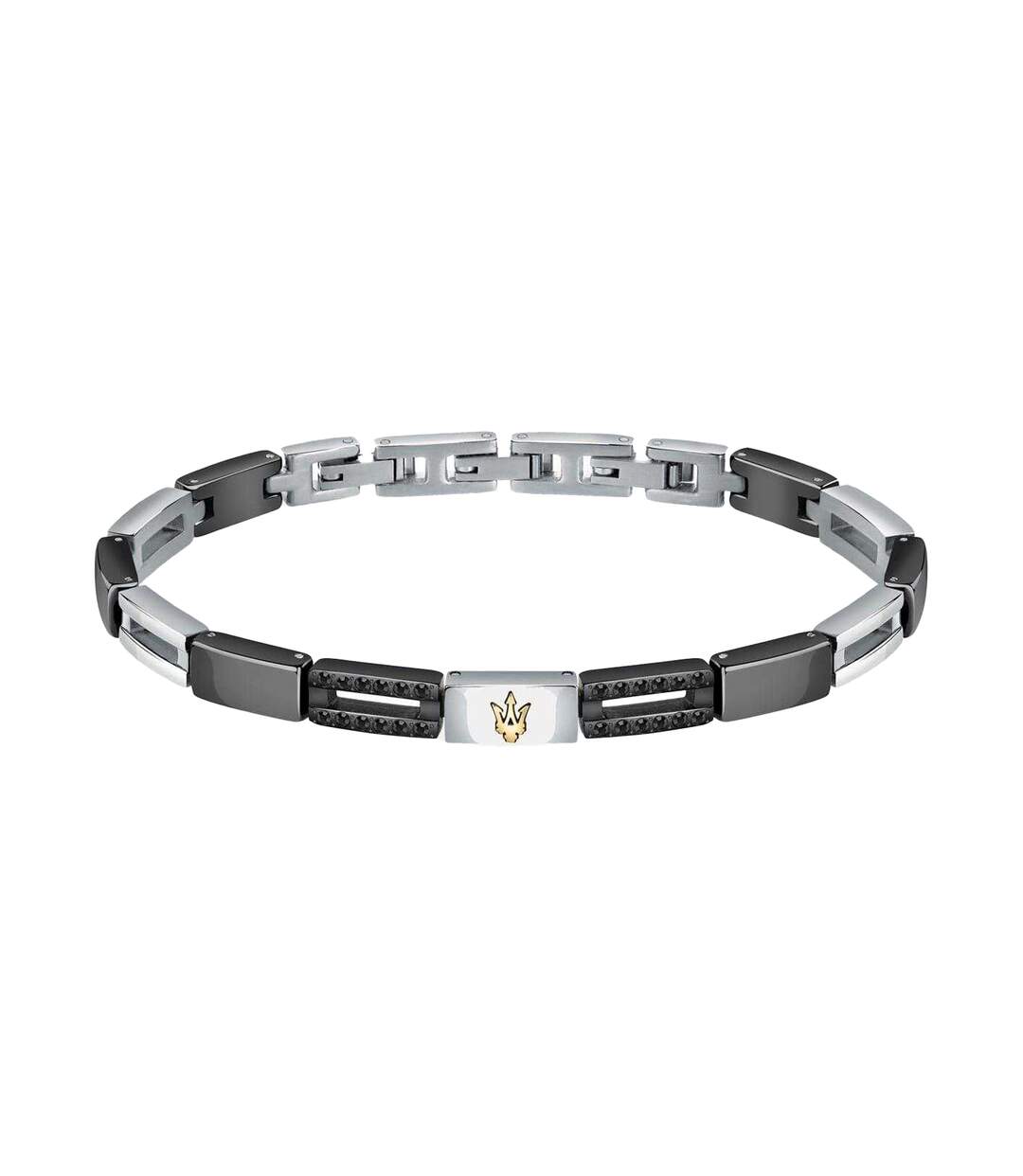 Mens Polished Metal Two Tone Bracelet One Size Silver Black Maserati-2