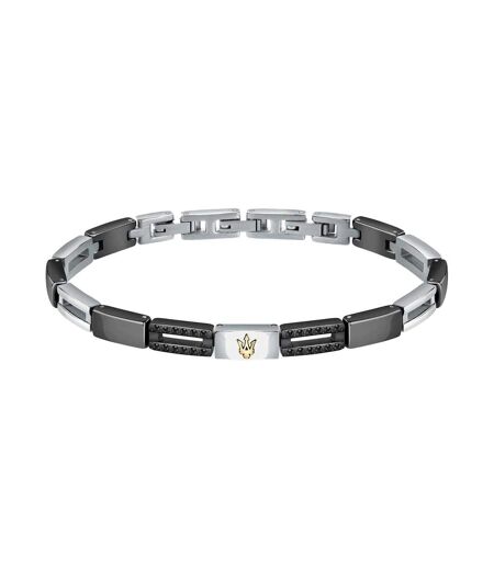Mens Polished Metal Two Tone Bracelet One Size Silver Black Maserati