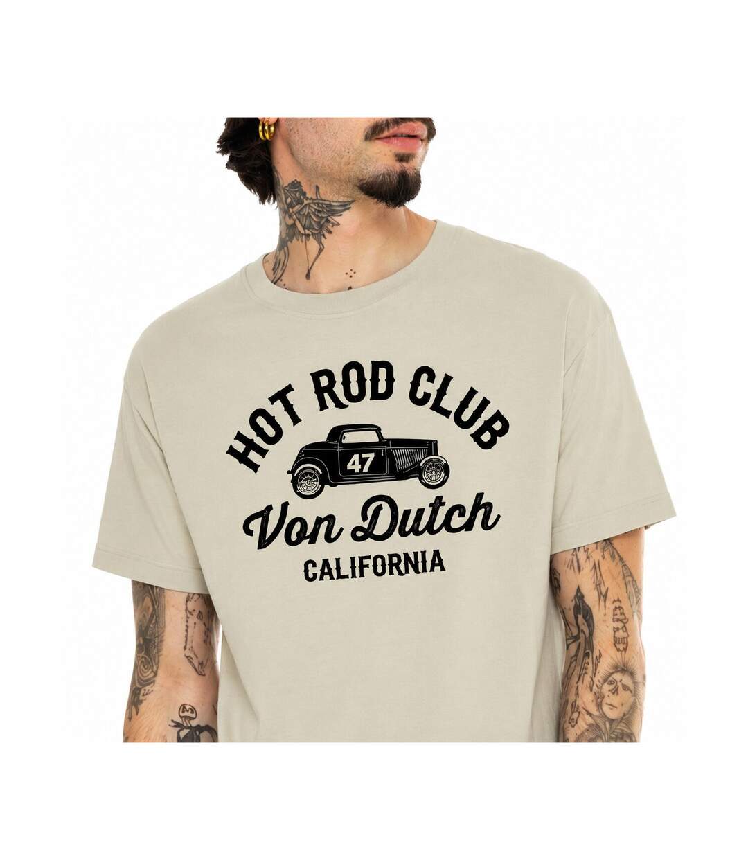 T-shirt col rond en coton homme avec Logo Log9 Crème Vondutch-2