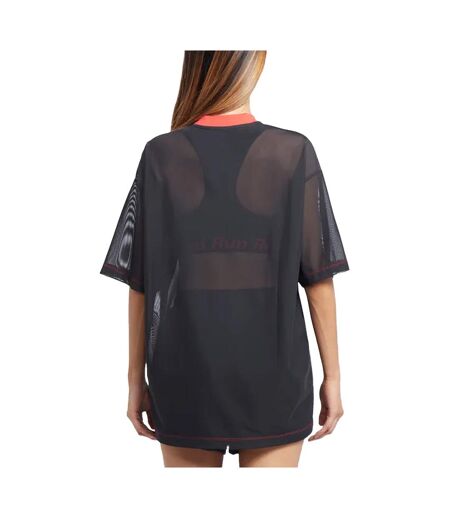 Womens/ladies Inky Mesh Oversized T-shirt Black Red Run