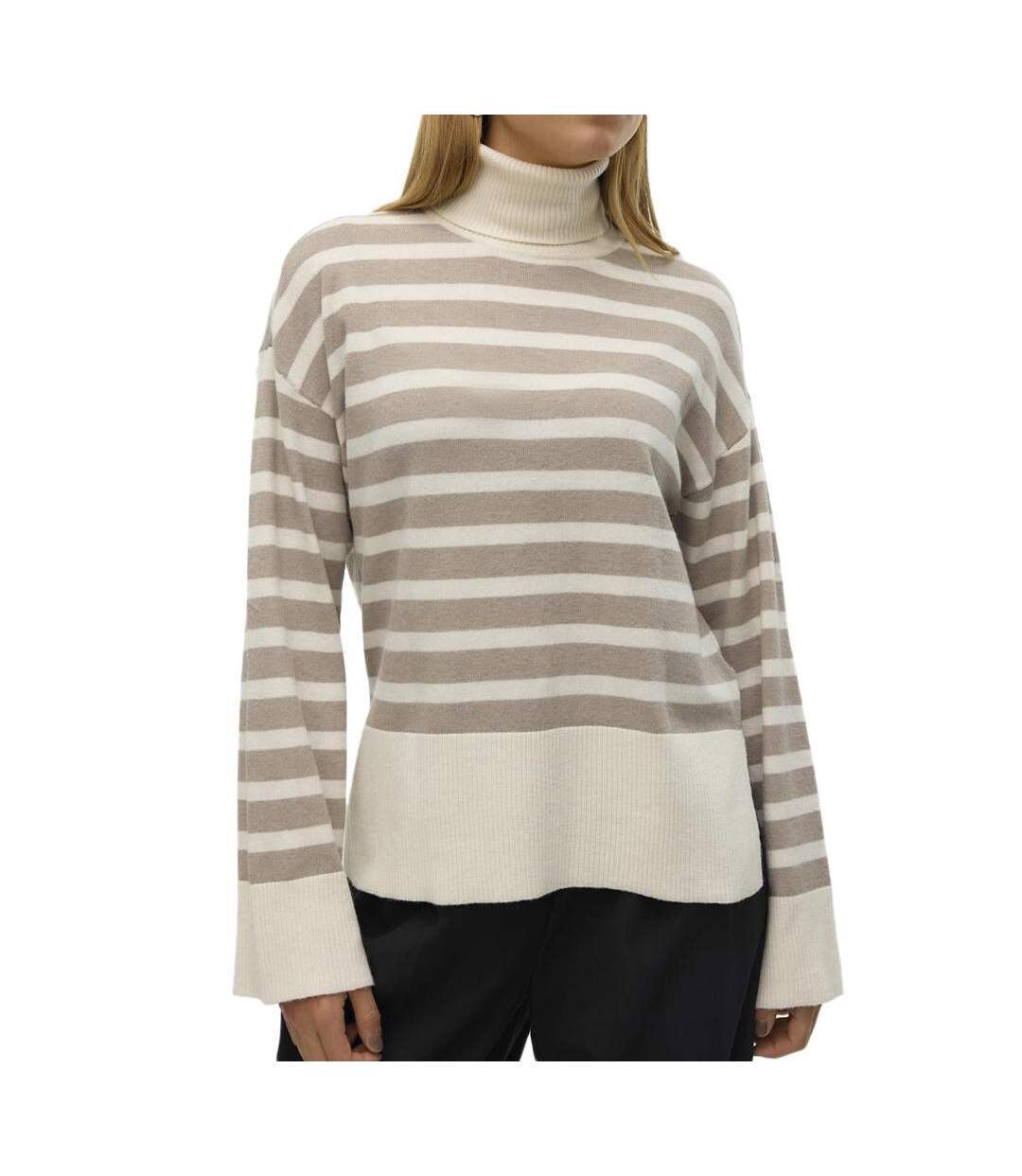 Pull Blanc/Marron Femme Vero Moda Fantastic Rollneck - L