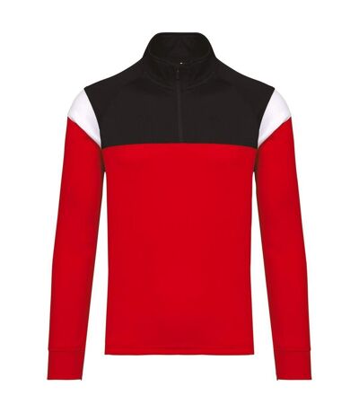 Sweat d'entrainement 1/4 de zip - Unisexe - PA387 - rouge et noir