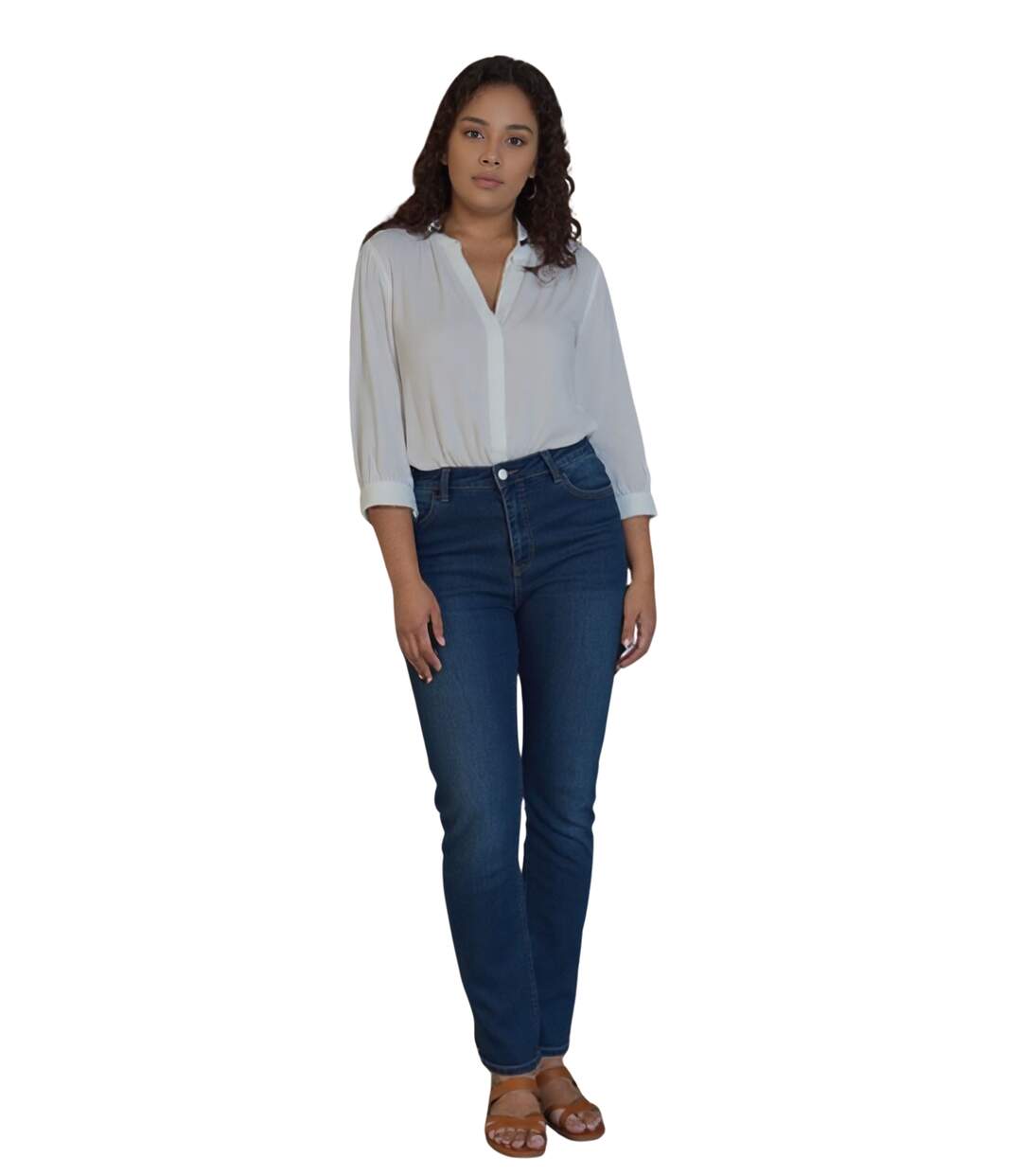Jean Femme coupe droite - Taille Haute - Confort et Style - Grande Taille-1