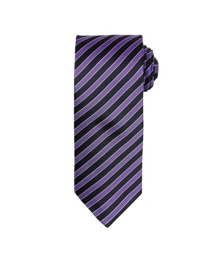Premier Mens Double Stripe Pattern Formal Business Tie (Rich Violet/Black) (One Size)