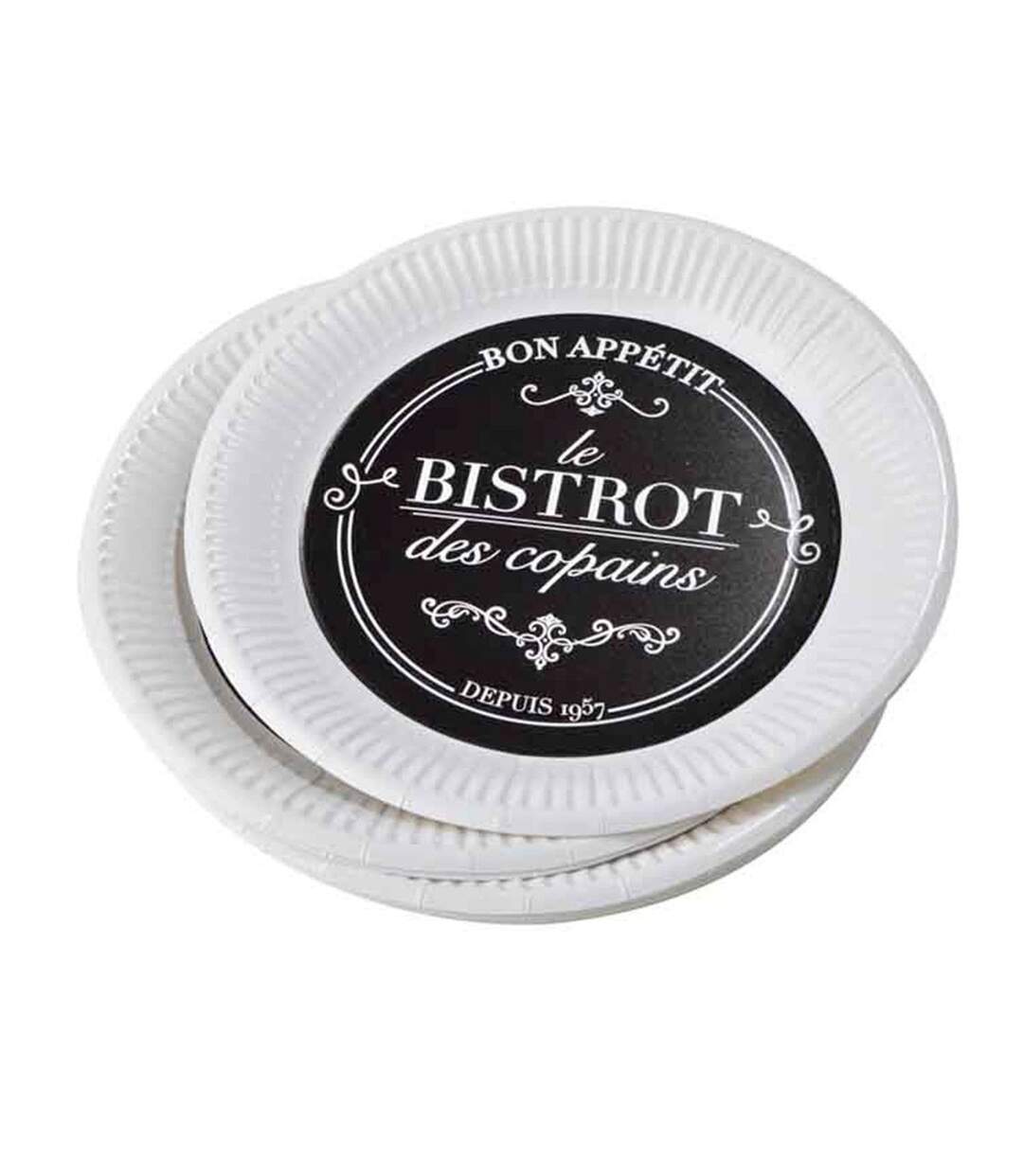 Lot de 10 Assiettes en Carton Bistrot 18cm Noir & Blanc-1