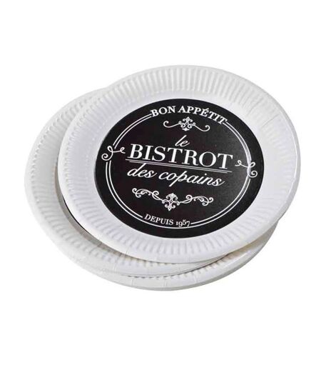 Lot de 10 Assiettes en Carton Bistrot 18cm Noir & Blanc