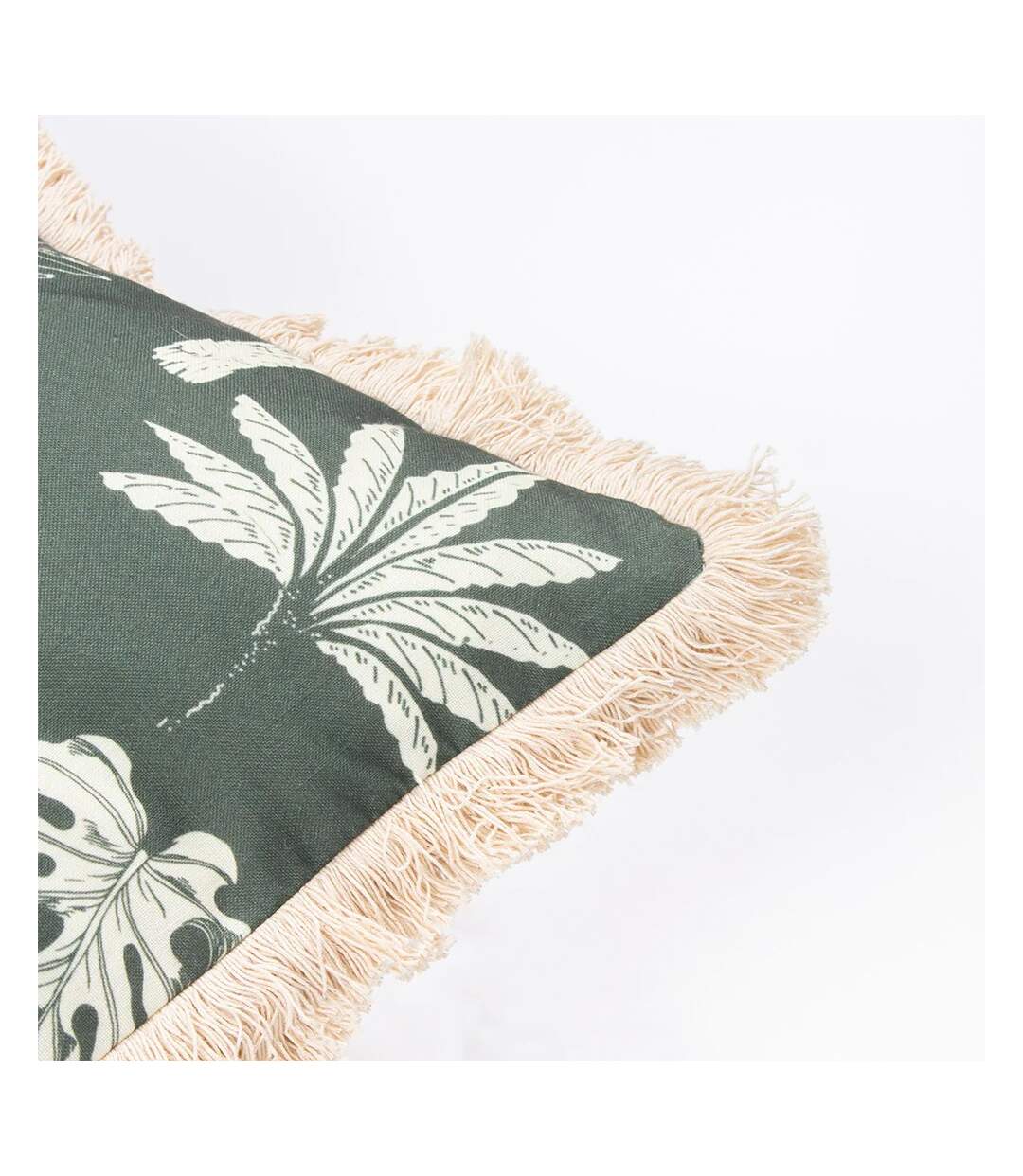 Colonial fringed palm tree cushion cover 45cm x 45cm forest Paoletti