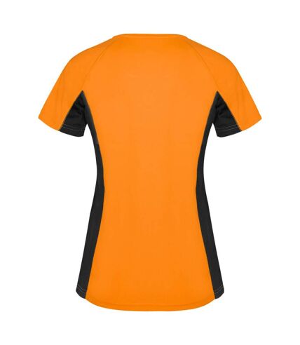 T-shirt shanghai femme orange fluo / noir uni Roly