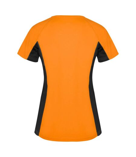 T-shirt shanghai femme orange fluo / noir uni Roly