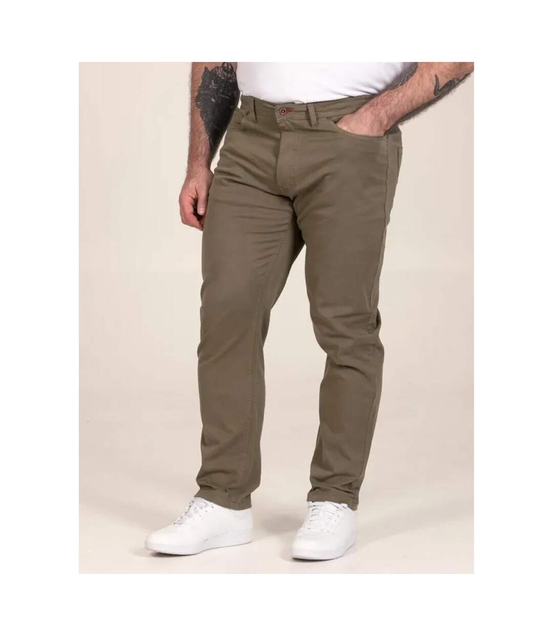 D555 Chino Extensible Et Effilé Motif/style Uni Kelvin Homme Marron Kaki Duke-4