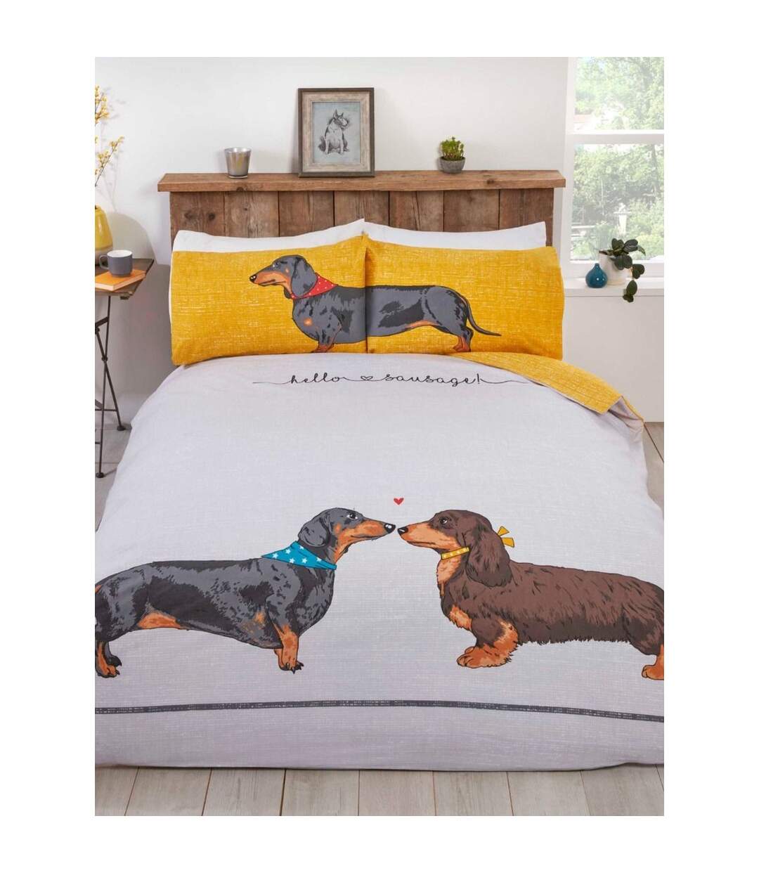 Hello sausage duvet cover set white/yellow Rapport-1