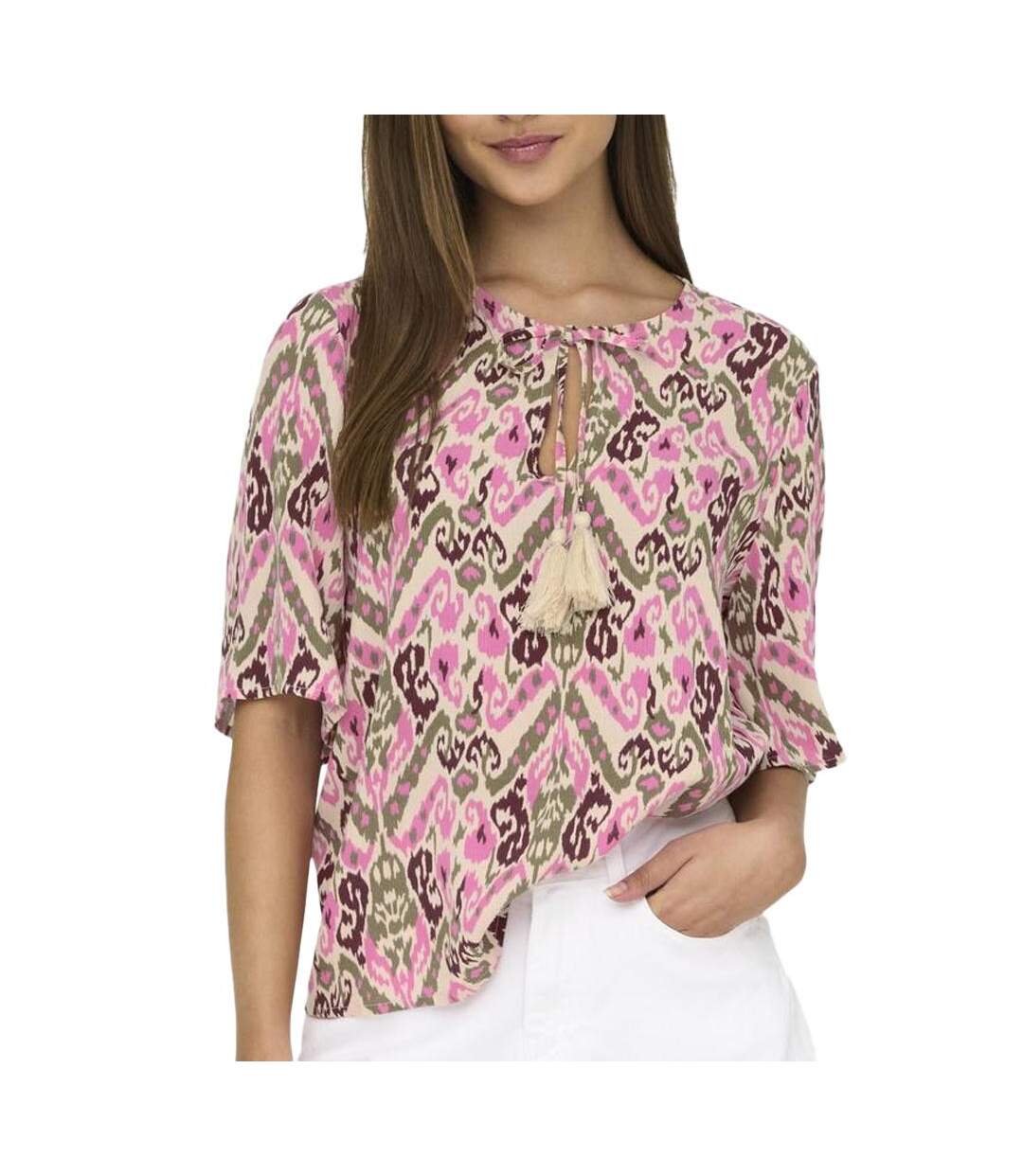 Blouse beige/rose femme jdy bree-1