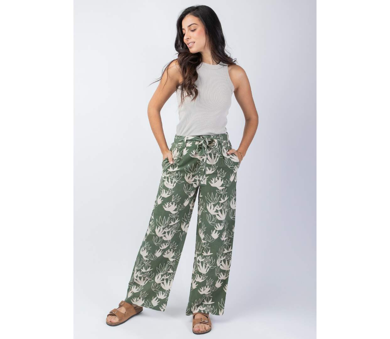 Pantalon femme jambes larges MELODY kaki Coton Du Monde-4