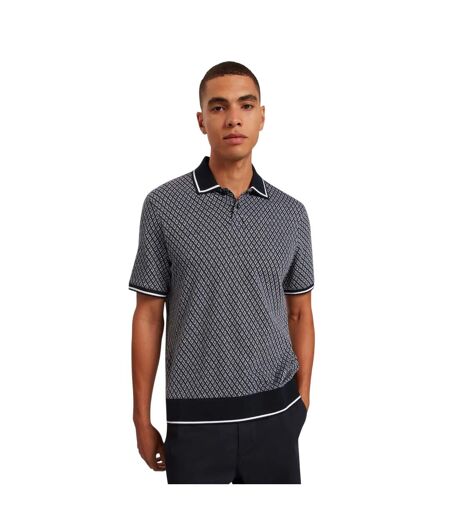 Mens Diamond Knitted Tipped Polo Shirt Navy Ted Baker