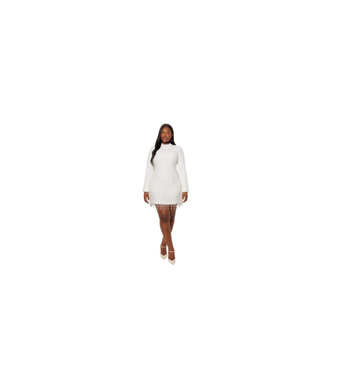 Robe Courte Manches Longues Fête Motif/style Perle Femme Blanc Muse-1