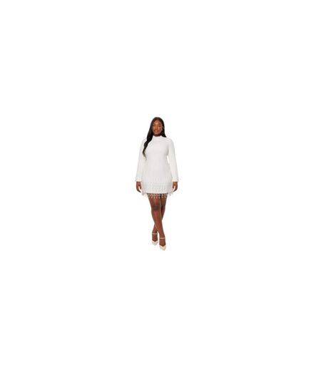 Robe Courte Manches Longues Fête Motif/style Perle Femme Blanc Muse