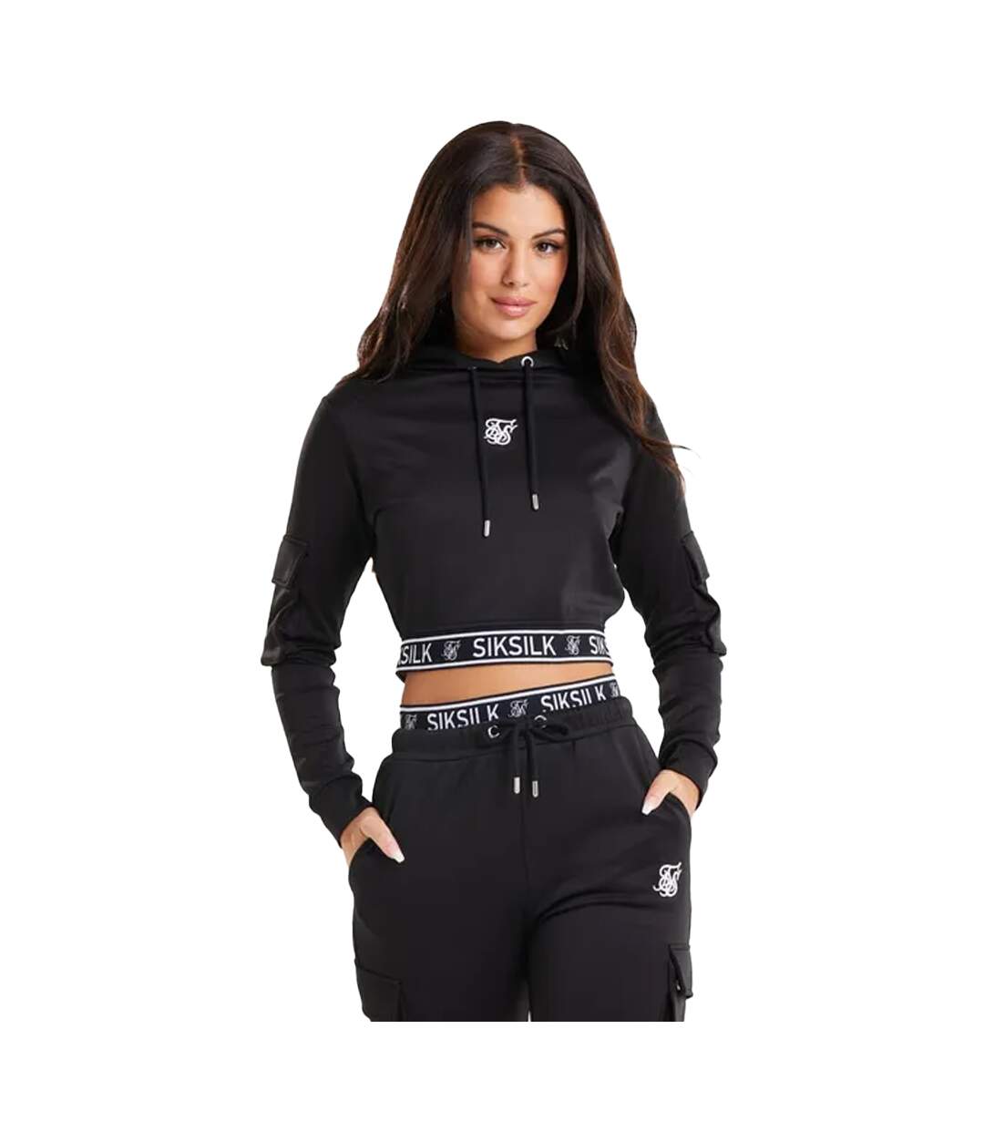 Sweat court à capuche femme noir SikSilk-1