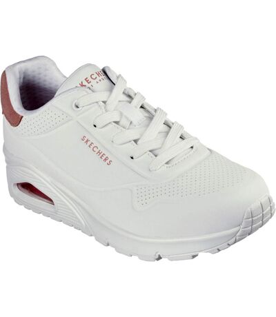 Womens/ladies uno-pop back suede trim trainers white/coral Skechers