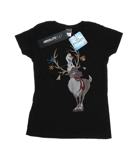Disney Femme/Les femmes Frozen Sven et Olaf ornements de Noël T-Shirt coton (Noir) - UTBI22016