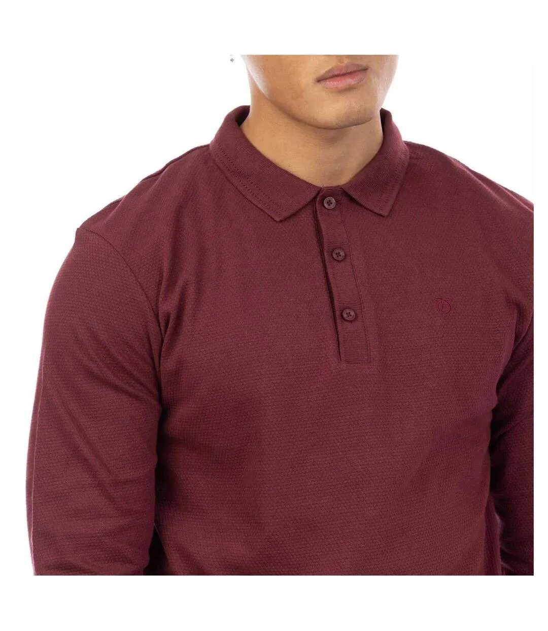 Mens Embroidered Long-sleeved Polo Shirt Burgundy Peter Werth-4