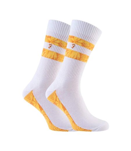 2 Pack Mens Classic Cotton Ribbed White Sports Socks with Stripes
