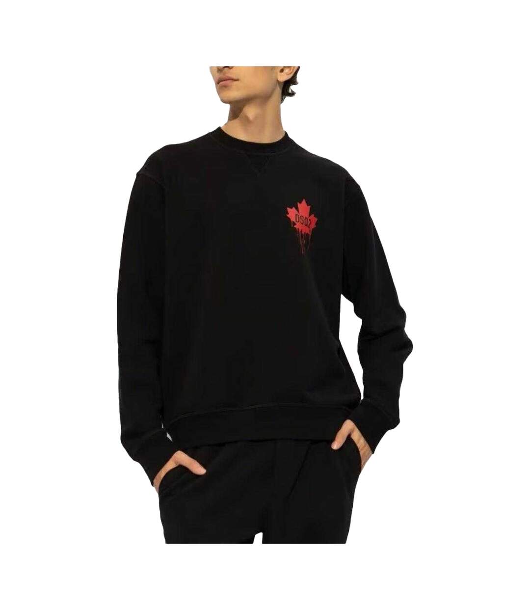 Sweat Manches Longues Motif/style Feuille D´érable Adulte Noir Classique Rouge DSquared2-4