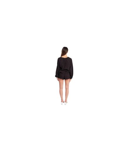Womens/ladies V Neck Long-sleeved Top & Shorts Set Black Influence