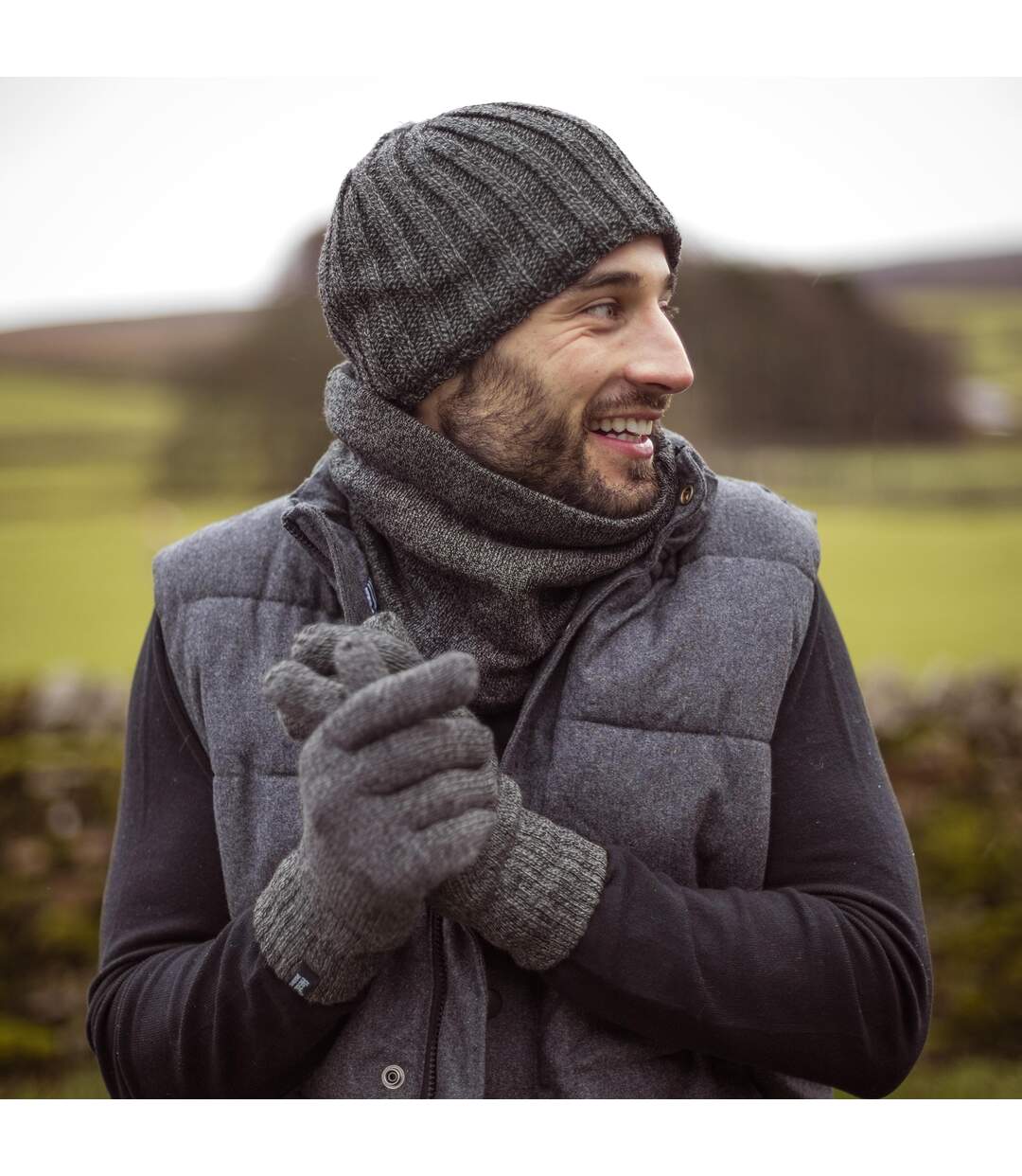 Mens Fleece Lined Thermal Hat & Glove Set for Winter-5