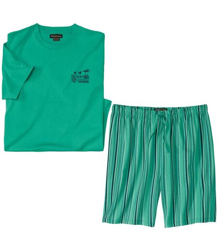 Pyjashort Coton Vert Imprimé Rayé 