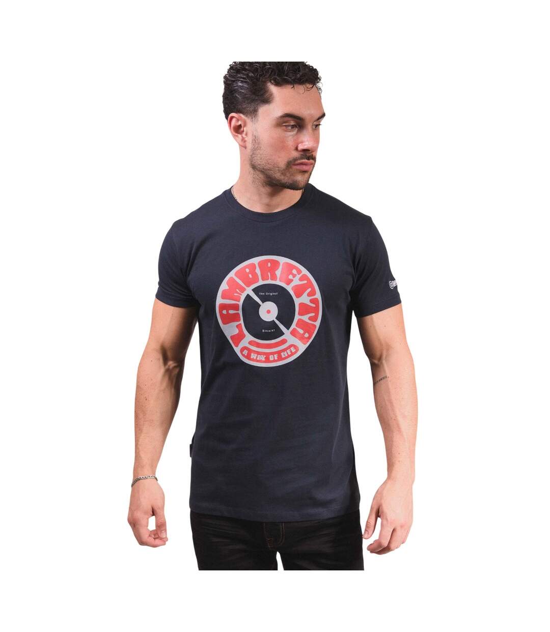 Mens Vinyl Record T-shirt Navy Lambretta-1