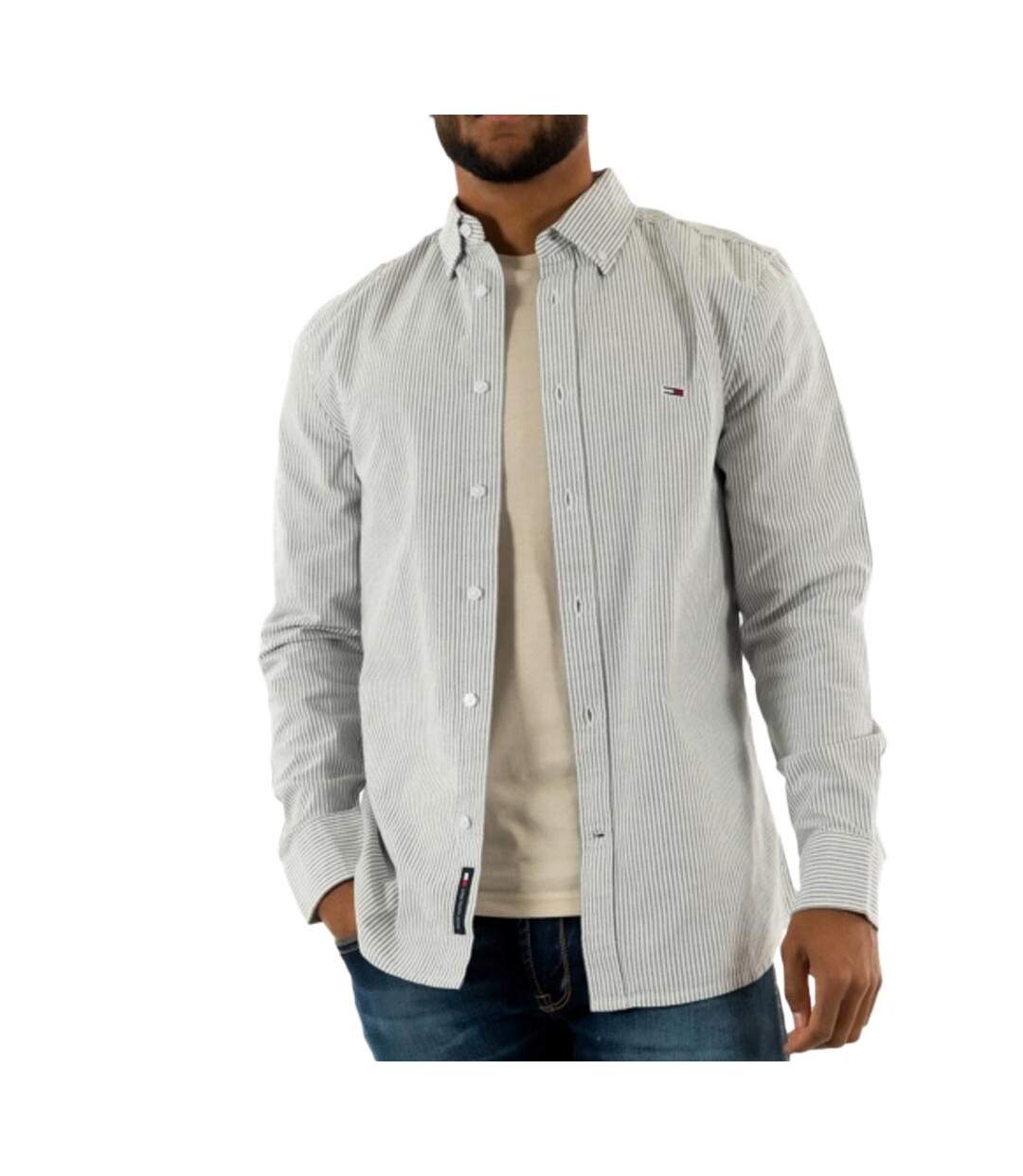 Chemise rayures vert/blanc homme tommy hilfiger  slim stripes-1