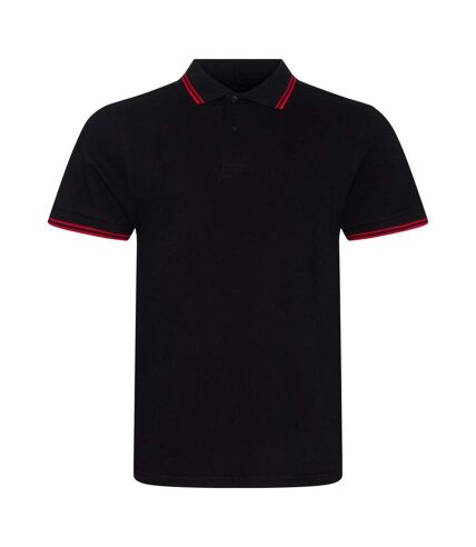 AWDis Mens Stretch Tipped Polo Shirt (Black/ Red)