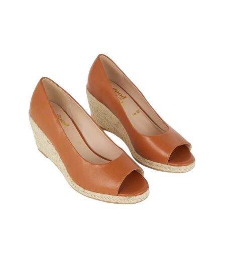 Womens/ladies heather peep toe wide wedges tan Good For The Sole